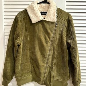 MinkPink Womens Jacket Green Faux Fur Military Corduroy Classiccore Size Small